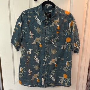 KAVU Men's Teal and Orange Wildlife Shirt